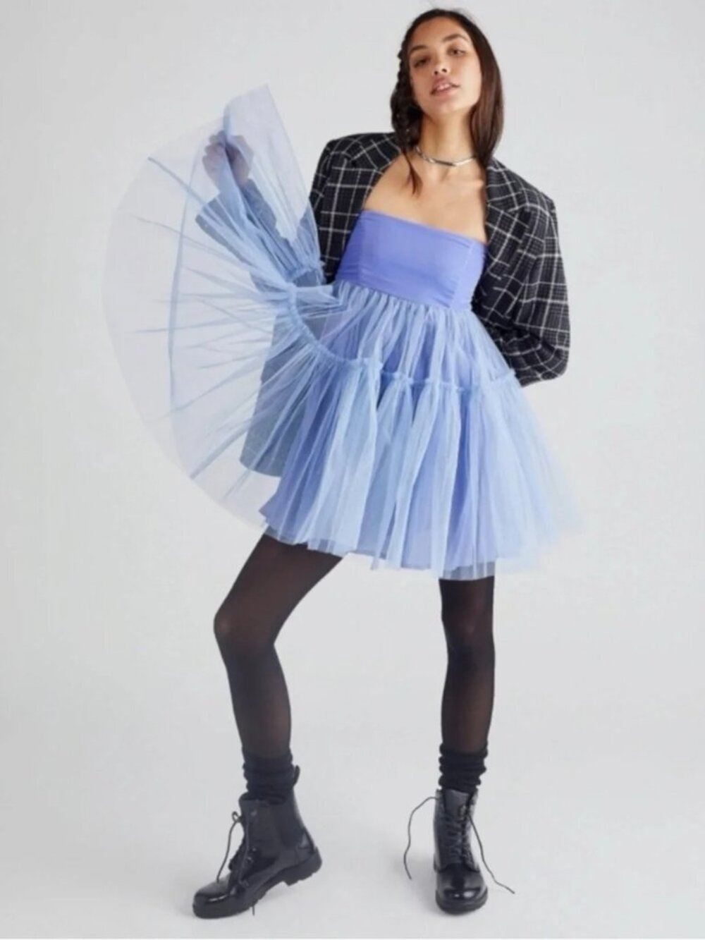 Free People Theo Puff Mini Dress Periwinkle Strapless Tulle Coquette Party S